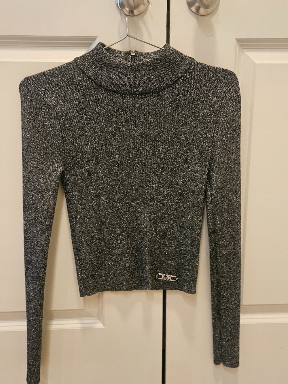 MICHAEL Michael Kors Metallic Black Silver Top XXS